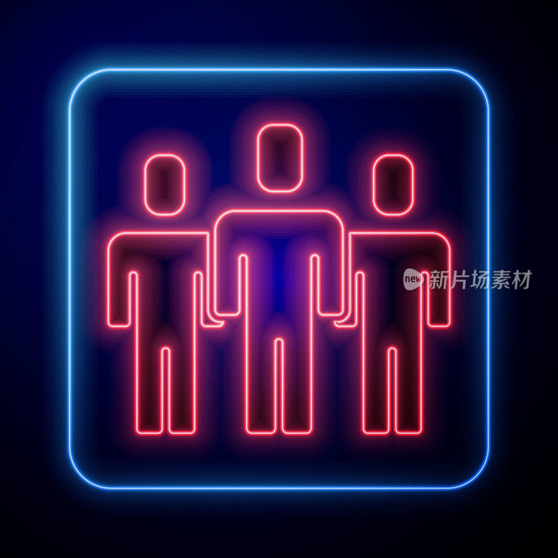 Glowing neon Users group icon isolated on blue background. Group of people icon. Business avatar symbol - users profile icon. Vector